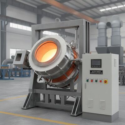 acquistare Fornace a induzione a media frequenza da 500 kW di potenza nominale e 0,8 tonnellate di capacità con sistema di ribaltamento idraulico fabbricazione online