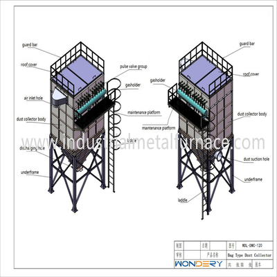 tipo collettore di polveri della borsa di 1200Pa 1.5m/Min Industrial Metal Melting Furnace 2000mm
