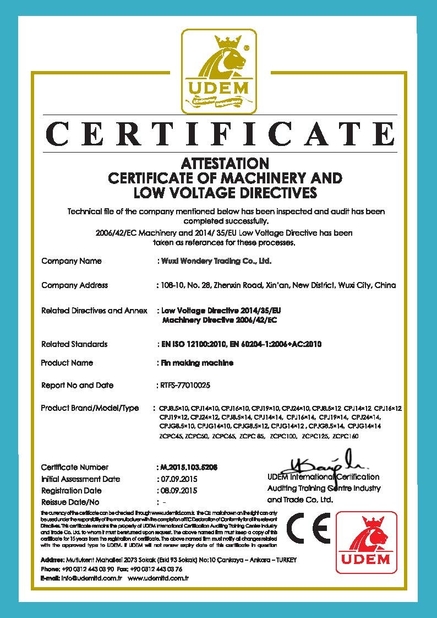 La CINA Wuxi Wondery Industry Equipment Co., Ltd Certificazioni