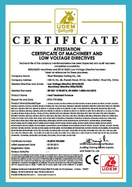 La CINA Wuxi Wondery Industry Equipment Co., Ltd Certificazioni